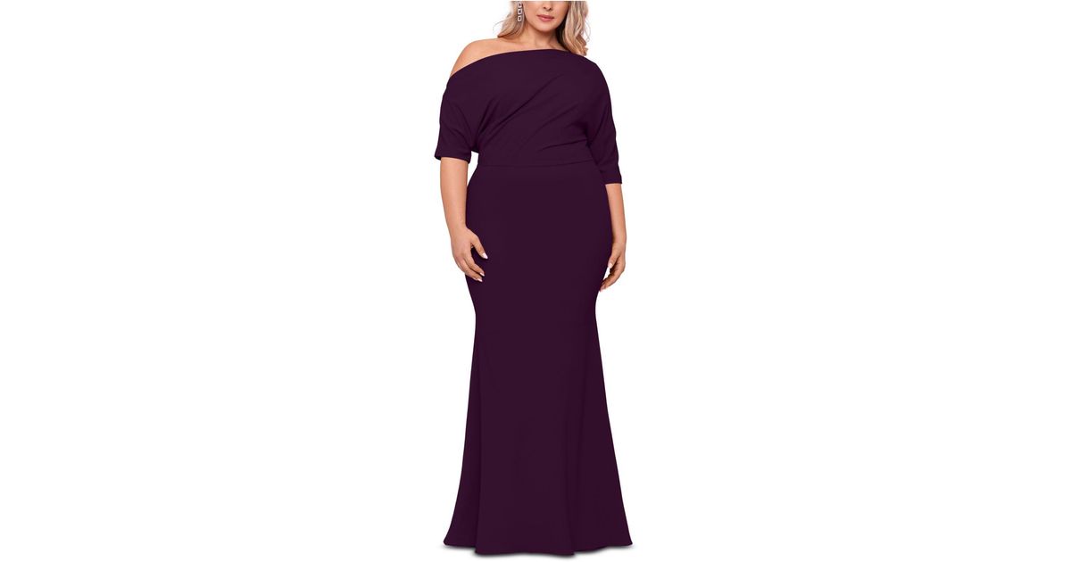 Betsy & Adam Plus Size Off-the-shoulder Scuba Gown in Purple | Lyst