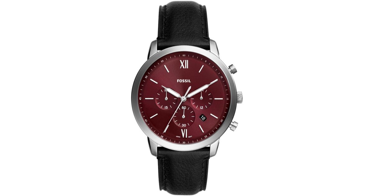 Fossil Neutra Chronograph Black Genuine Leather Watch, 44mm in Purple for Men Lyst