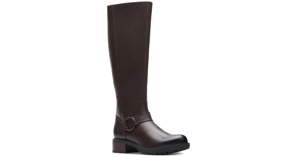 Clarks Hearth Rae Harness Buckled Strap Riding Boots in Brown | Lyst