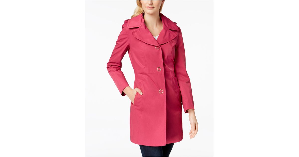Anne Klein Synthetic Hooded Lightweight Trench Coat in Fuschia (Red) - Lyst