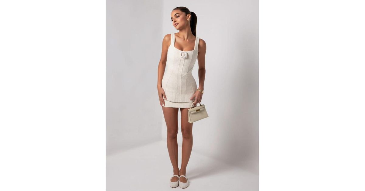 HEIRESS BEVERLY HILLS Boucle Flower Mini Dress in White | Lyst