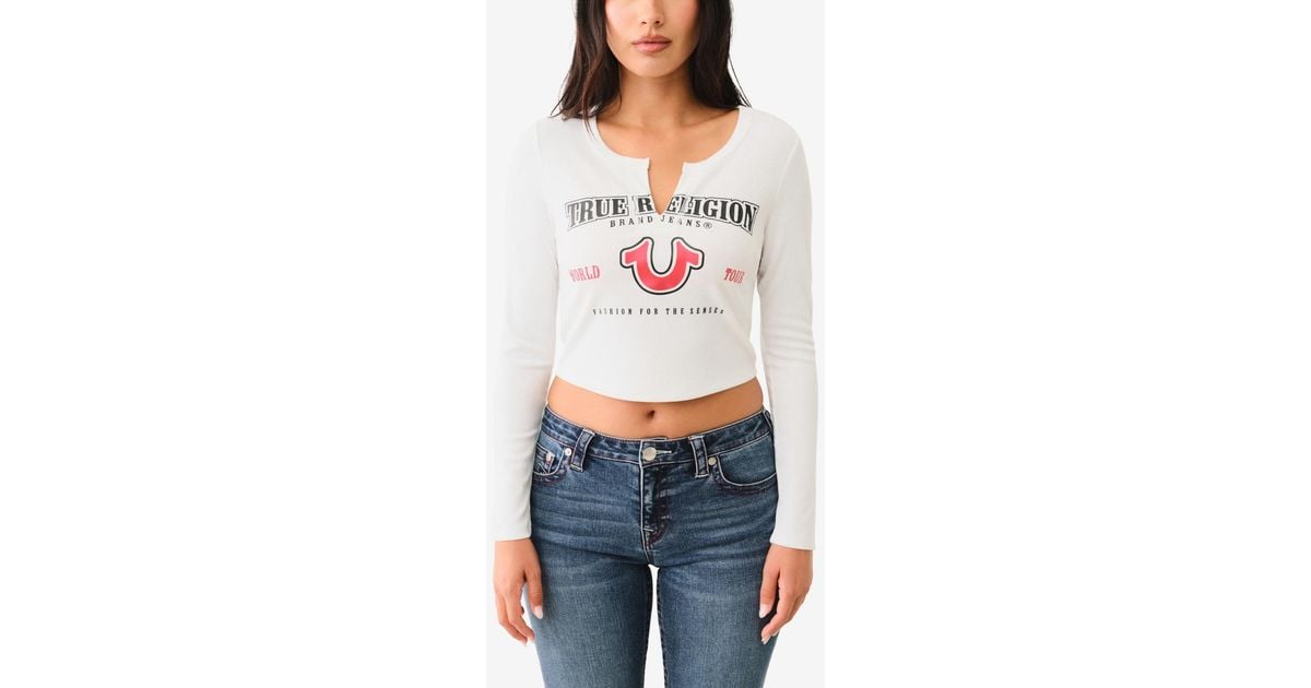 T-shirt Women's V Neck Camiseta De Manga Larga True Religion Con