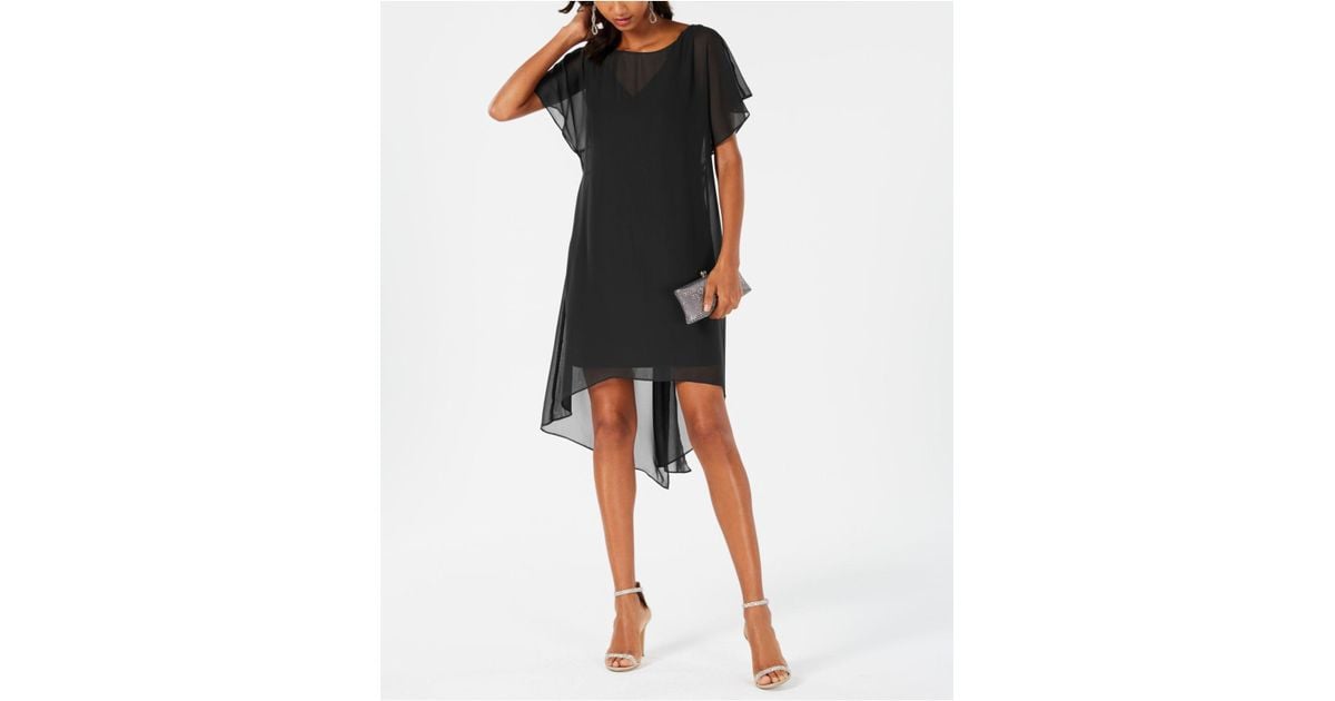 Adrianna Papell Chiffon-overlay A-line Dress in Black - Lyst