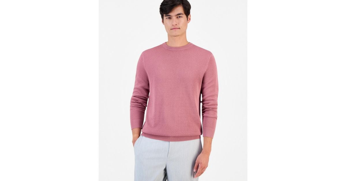 Alfani Linen Texture Crew Long-sleeve Sweater in Pink for Men | Lyst