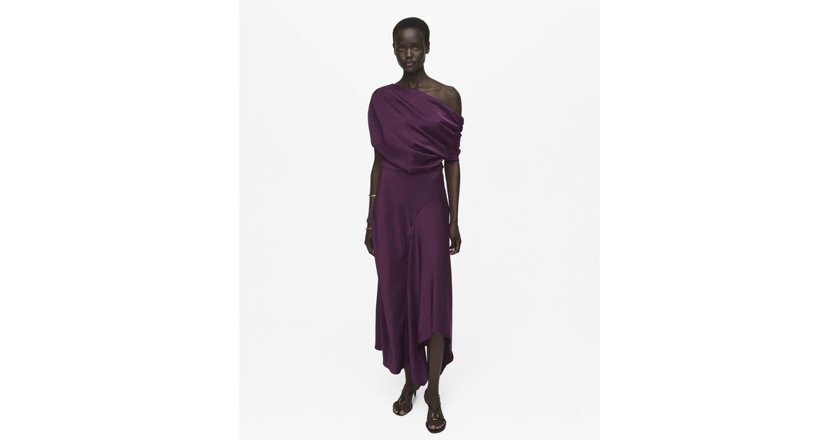 mango purple satin dress Asymmetrical satin dress - Women