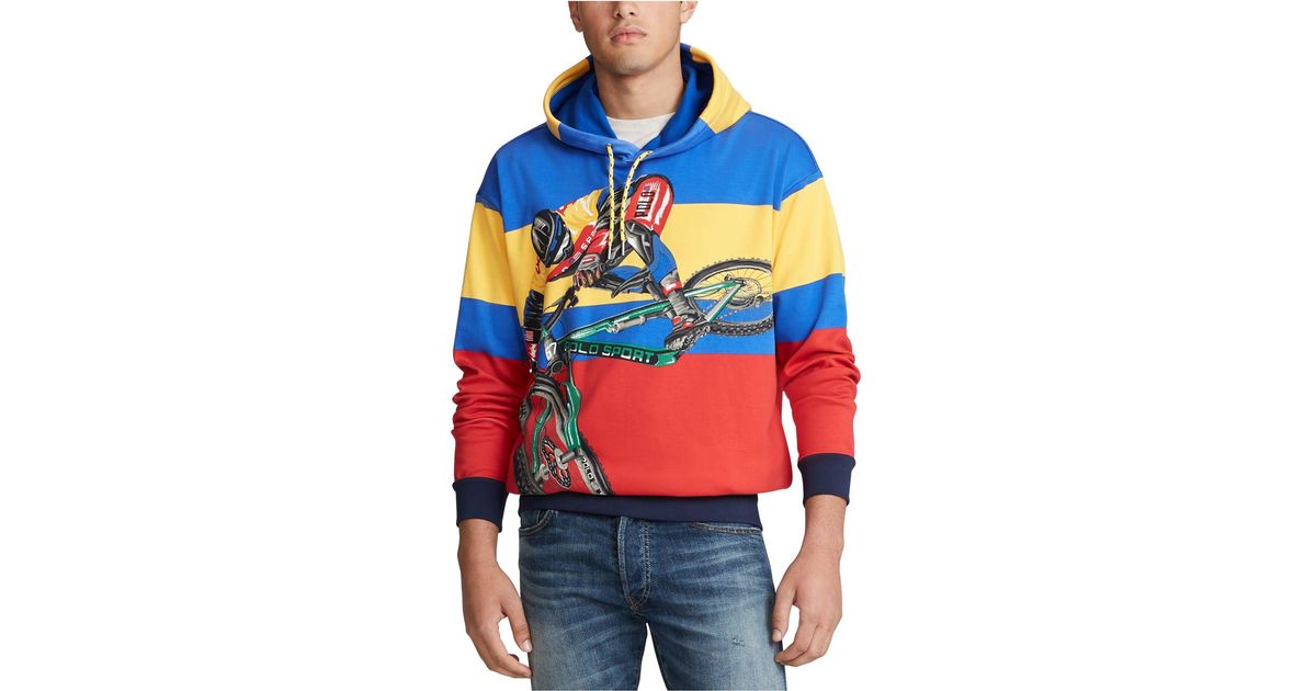 Polo Ralph Lauren graphic-print cotton-blend hoodie - Blue