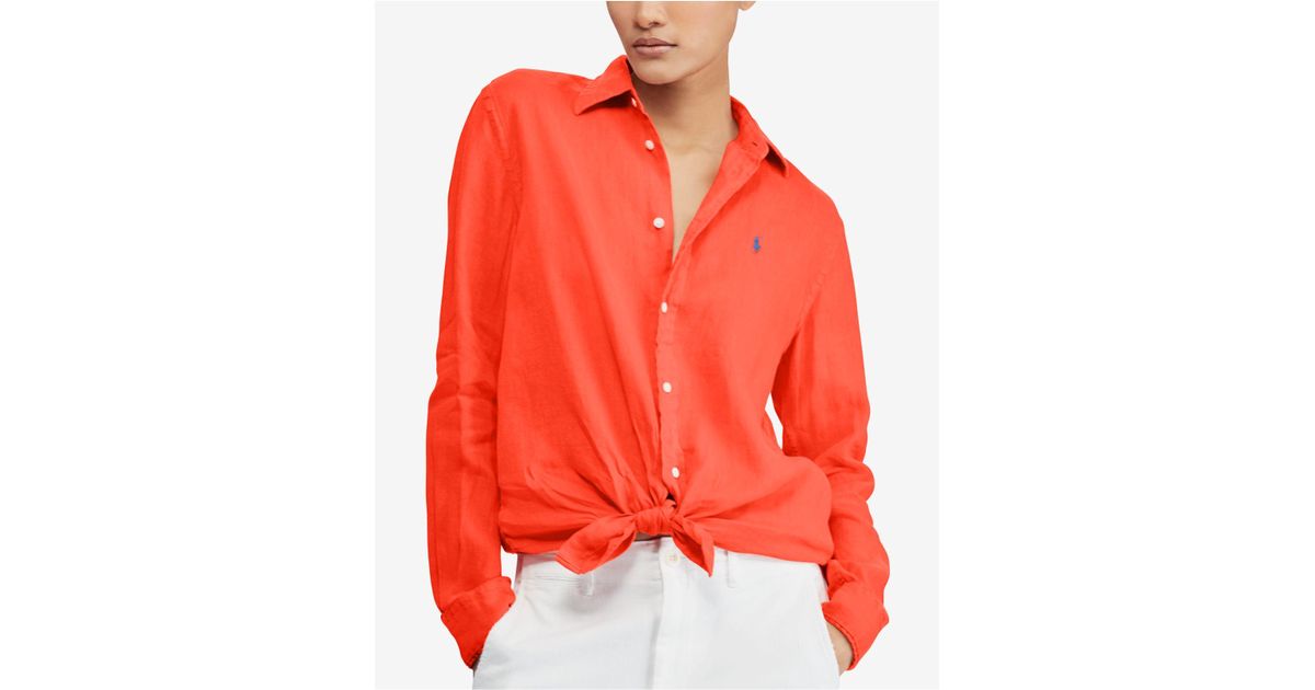 ralph lauren red linen shirt