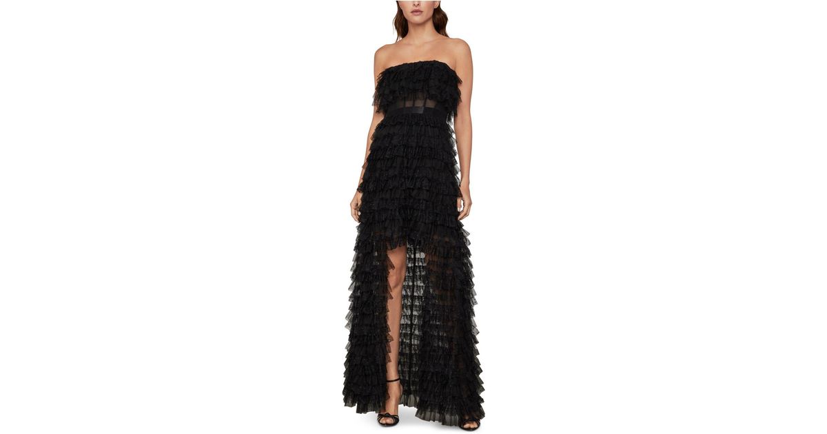 bcbgmaxazria strapless ruffled tulle gown