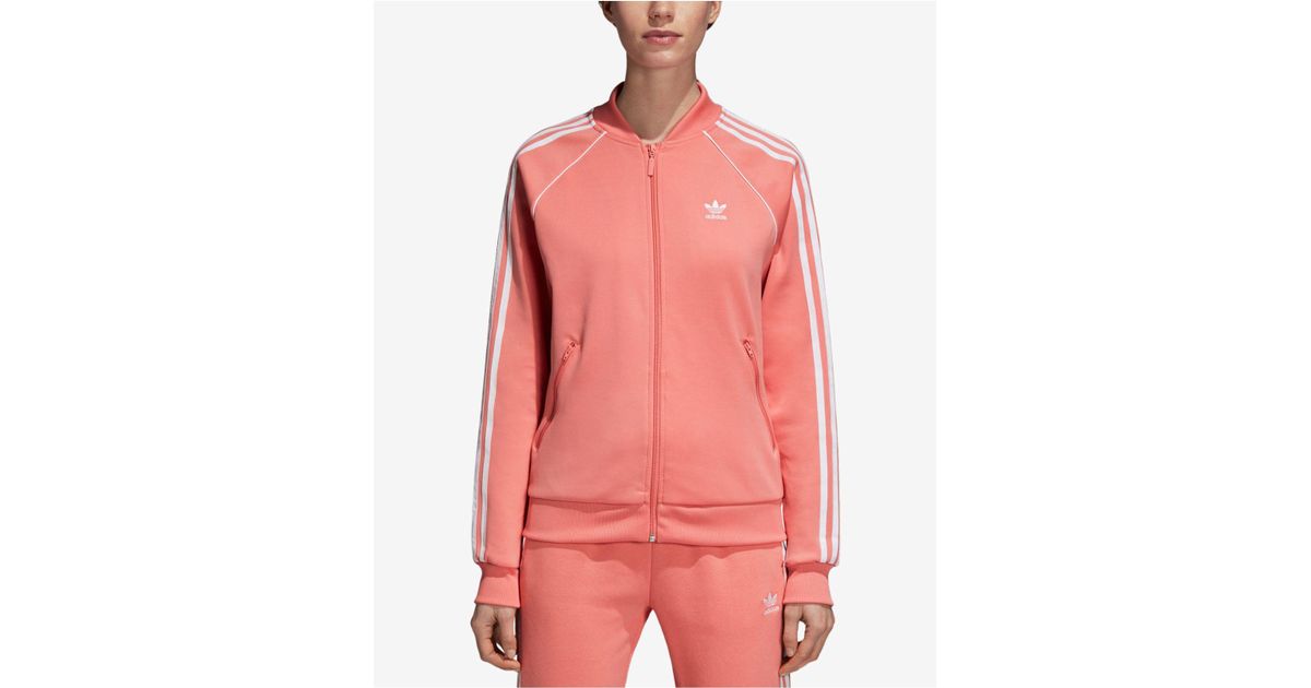 adidas originals adicolor three stripe track jacket in pink