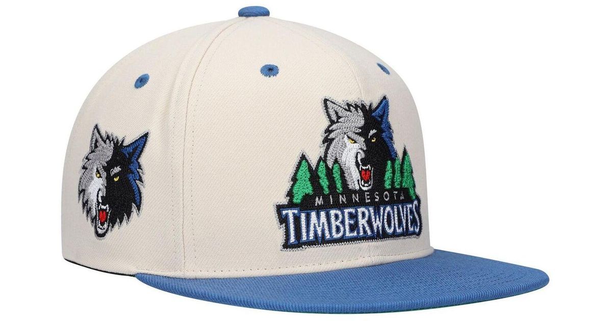 Mitchell & Ness Cream, Blue Minnesota Timberwolves Hardwood Classics 2tone Chainstitch