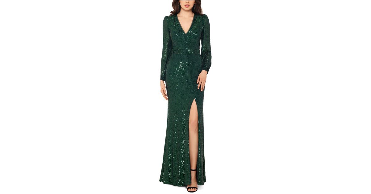 Xscape Synthetic Sequined Gown in Green ...