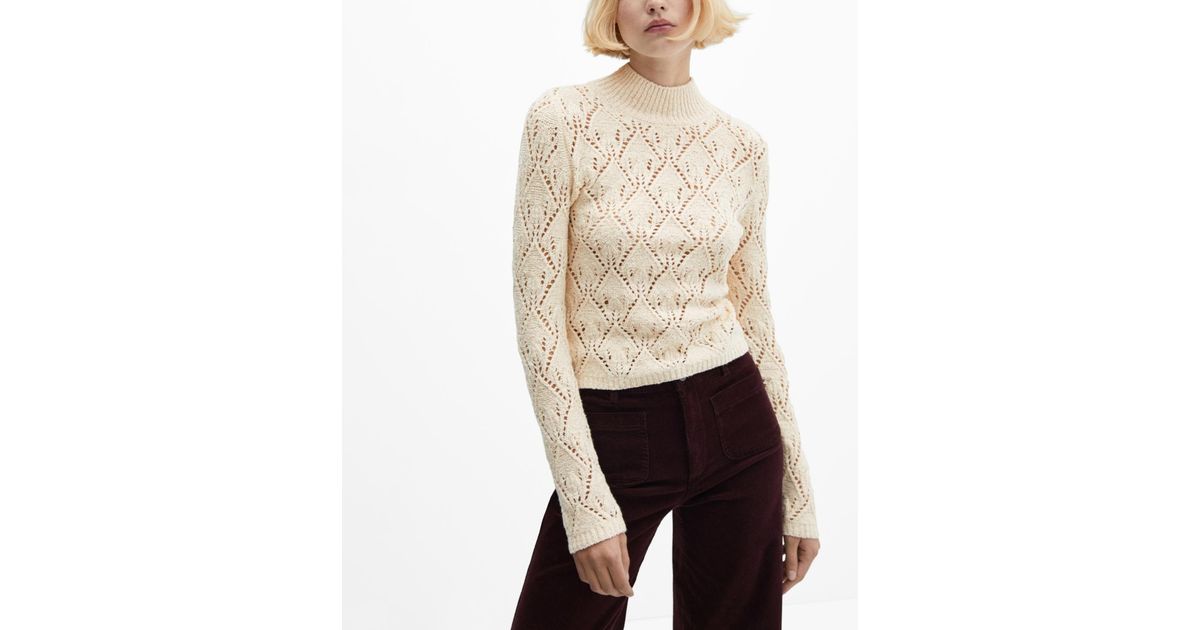 Mango Open Work-detail Sweater in Natural | Lyst