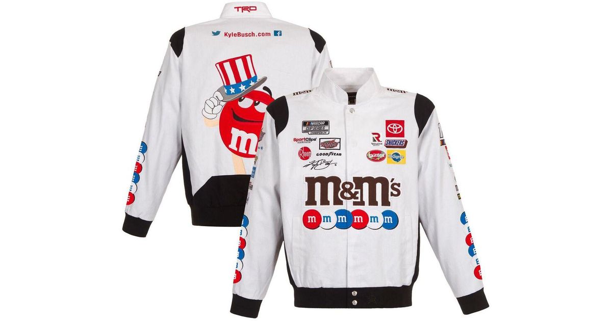 JH Design White Kyle Busch M&m's Twill Driver Uniform Fullsnap Jacket