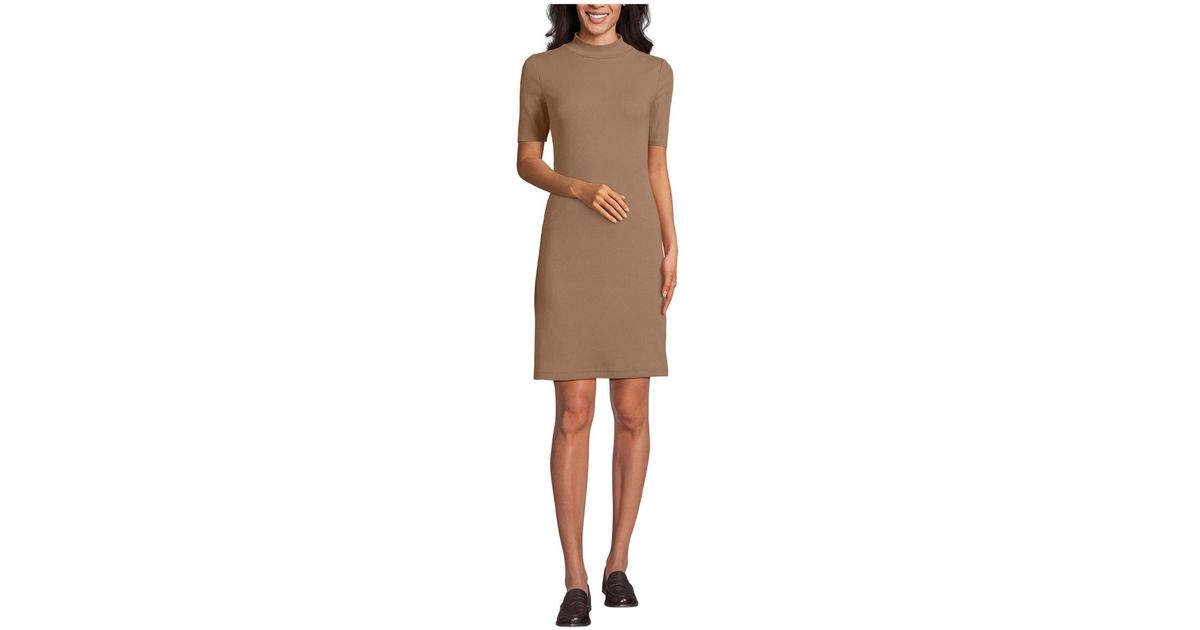 Lands End Knit Rib Mock Neck Dress in Natural Lyst