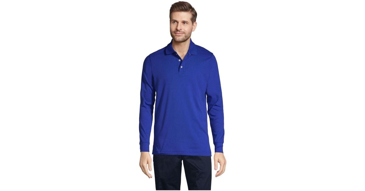 Lands' End Long Sleeve Interlock Polo Shirt in Blue for Men Lyst