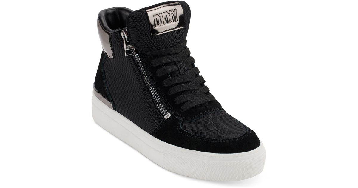 DKNY Cindell Laceup Zipper High Top Sneakers in Black Lyst
