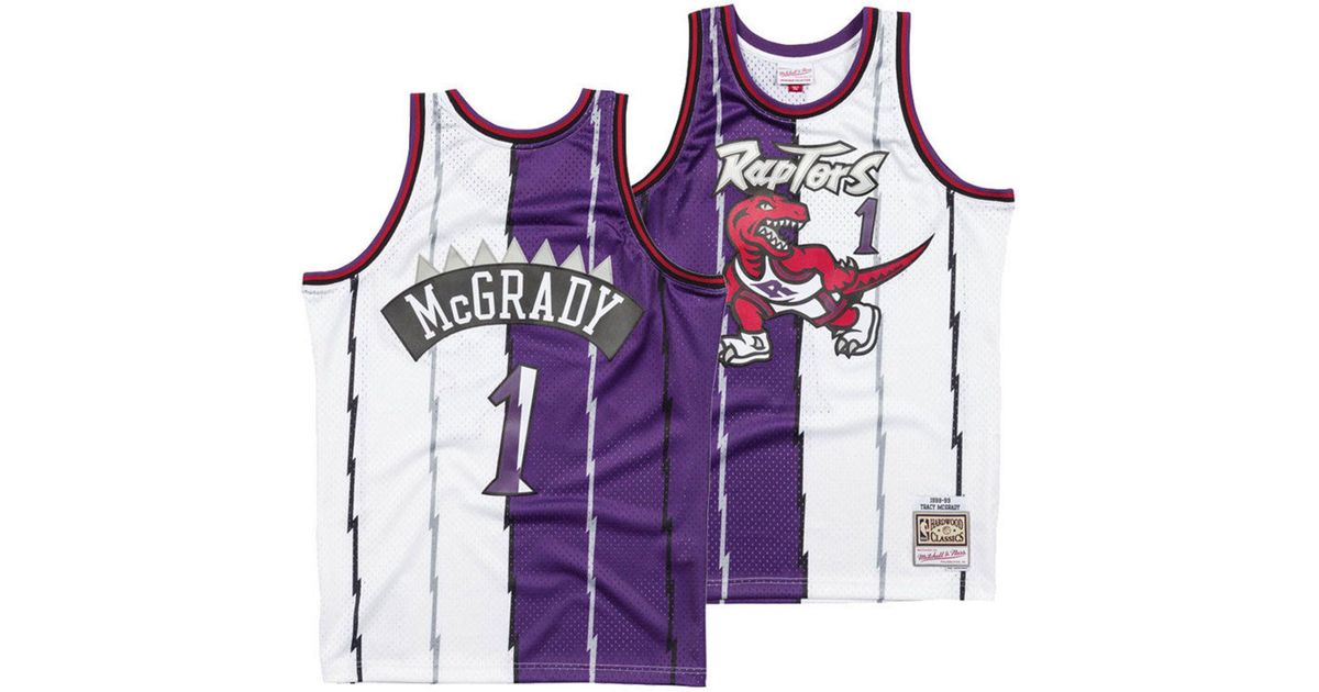 white and purple raptors jersey