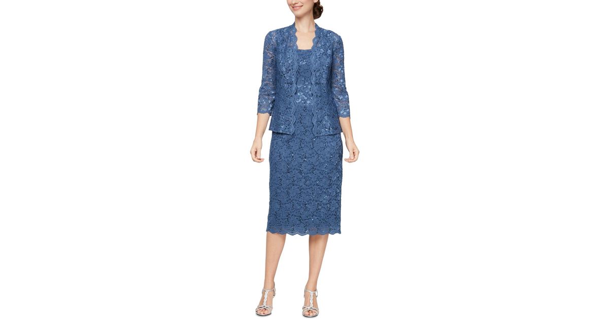 Sl Fashions 2-pc. Lace Jacket & Midi Dress Set in Blue | Lyst