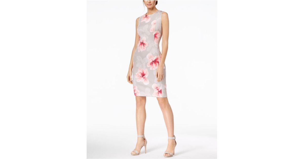 Calvin Klein Petite Floral-print Sheath Dress In Regatta Multi