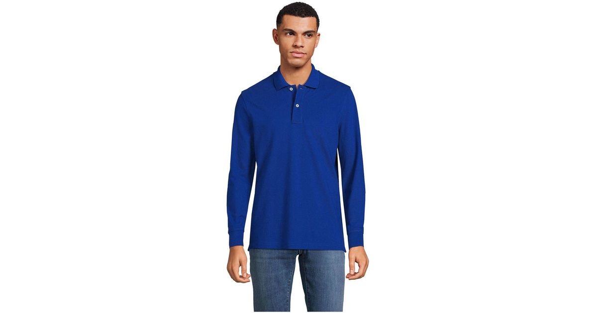 Lands' End Tall Comfort First Long Sleeve Mesh Polo in Blue for Men Lyst