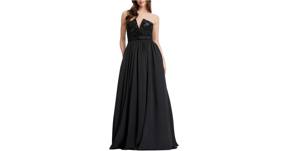 Dress the Population Kristine Plunge Sequin Bodice Gown in Black | Lyst