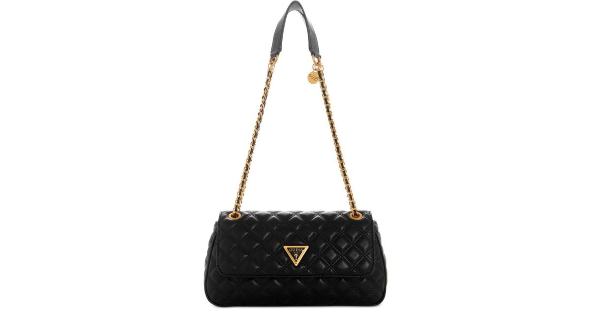 Guess Giully Small Quilted Convertible Chain Strap Crossbody in Black