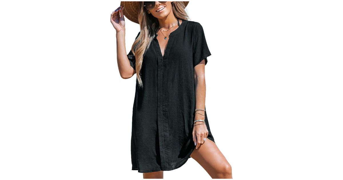CUPSHE Vneck Coverup Mini Dress in Black Lyst