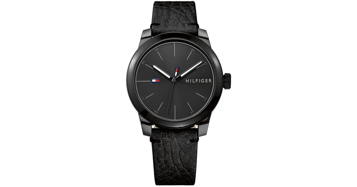 tommy hilfiger watch black leather strap