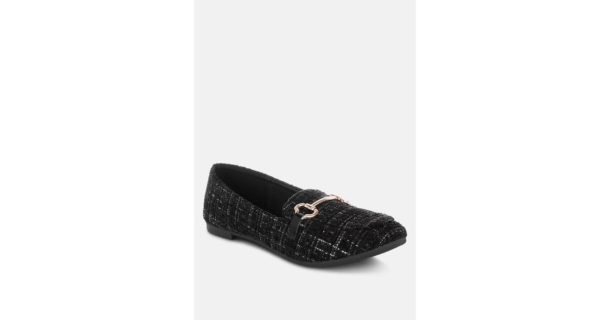LONDON RAG Drairi Horsebit Detail Tweed Loafers in Black | Lyst