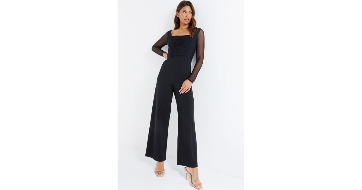 Quiz Mesh Sleeve Ruched Jumpsuit in Blue Lyst
