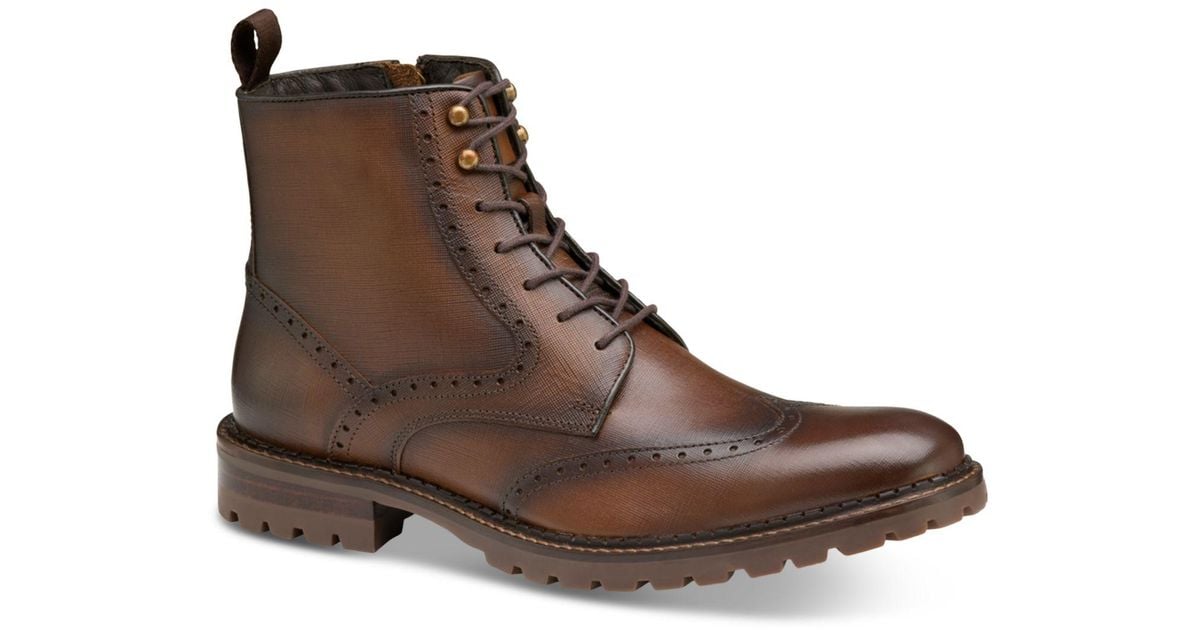 Johnston & Murphy Garrison Wingtip Side-zipper Boot in Brown for Men | Lyst