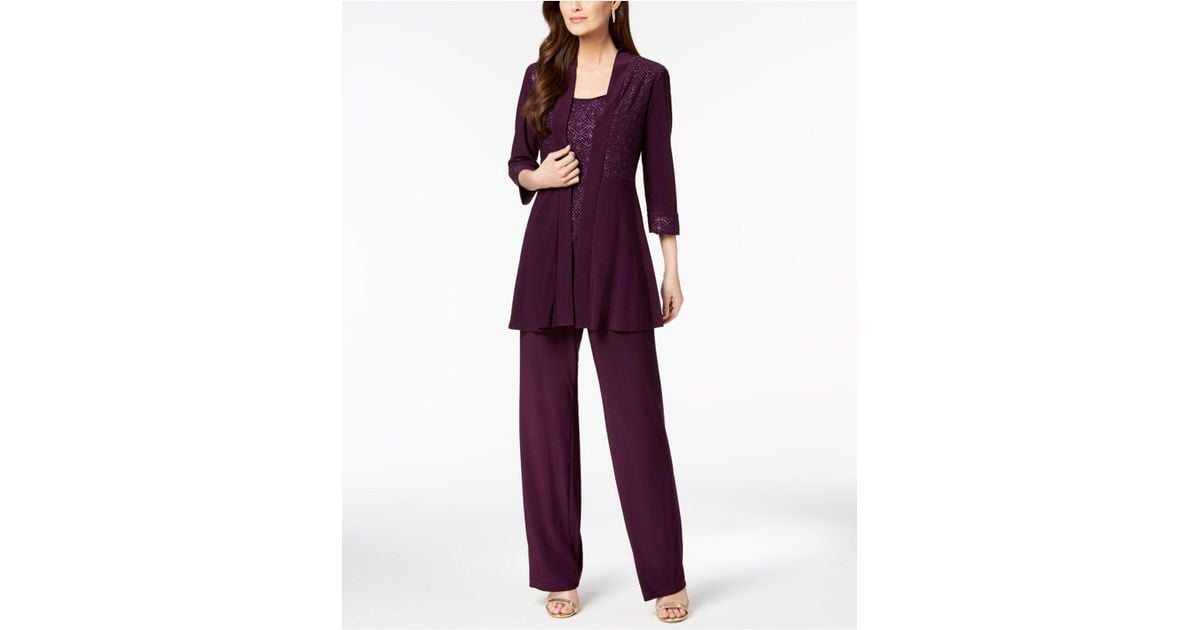 R & M Richards Synthetic Glitterprint Pantsuit in Plum (Purple) Lyst