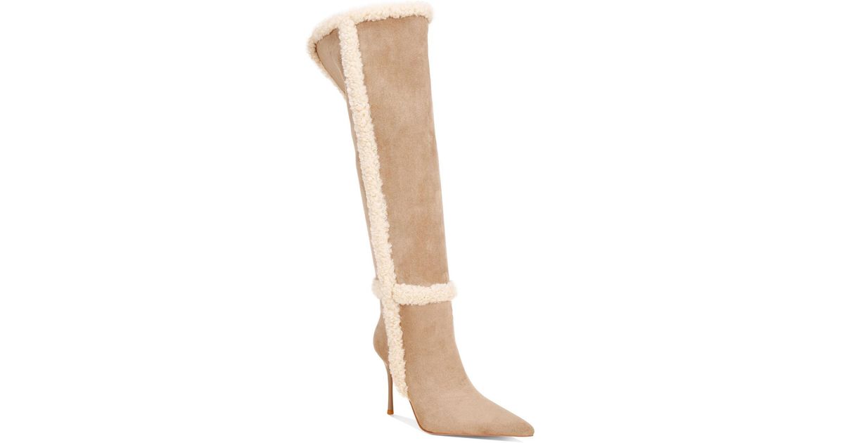 LONDON RAG Jenah Pointed Toe Stiletto Heel Faux Shearling Trim Boots in ...