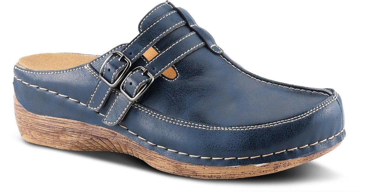 First Step Clogs Spring Step Happy Multi-strap Leather Slip-on Clogs in Blue | Lyst