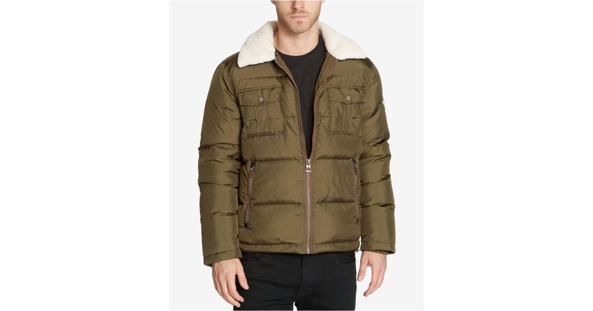 guess men's quilted jacket with fleece collar