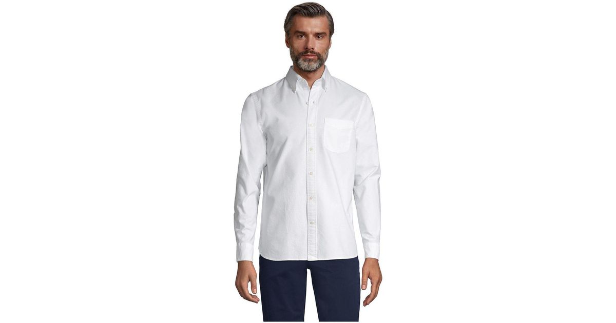 Lands' End Tailored Fit Long Sleeve Sail Rigger Oxford Shirt in White ...