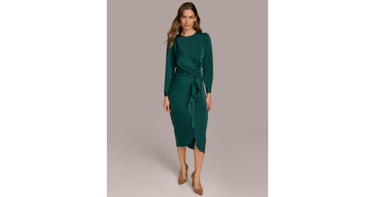 Donna Karan Jewel-neck Ruffle-front Dress in Green | Lyst