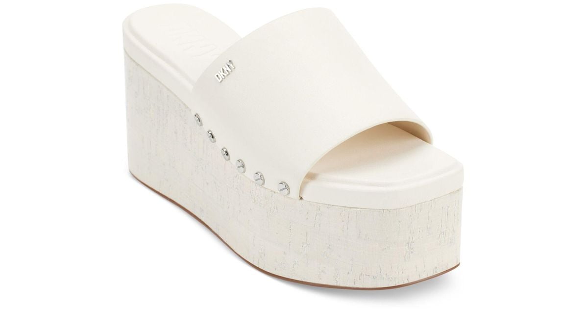 DKNY Alvy Studded Platform Wedge Slide Sandals in White | Lyst