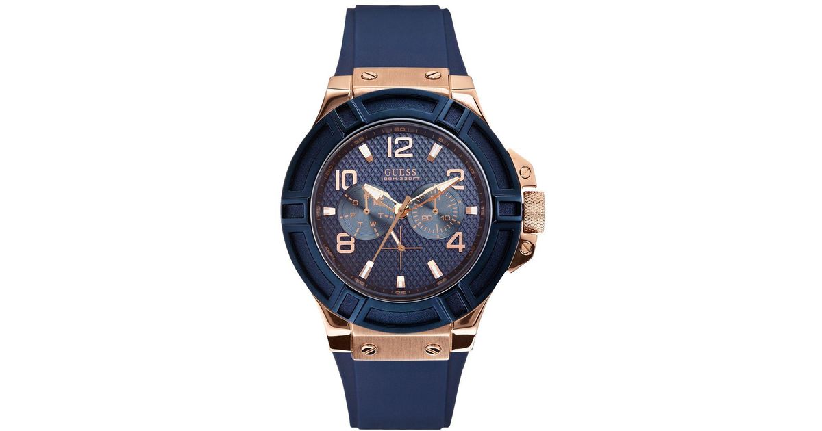 guess watch men's blue silicone strap 46mm u0247g3