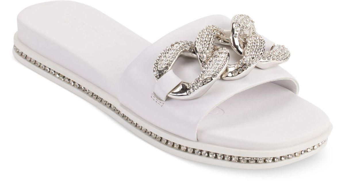 Karl Lagerfeld Jazelle Slip-on Embellished Slide Sandals in White | Lyst