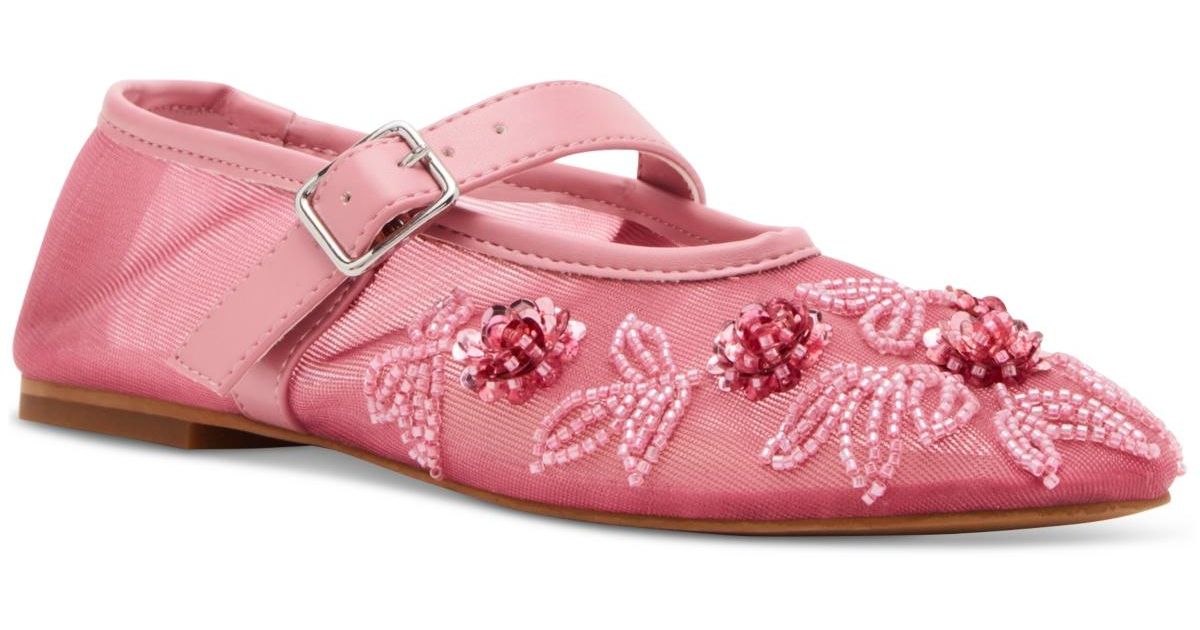 【Steve Madden】Dreaming メッシュ メリージェーン／ビジュー DREAMING Black Mesh Rhinestone Mary Jane | Women's Flats