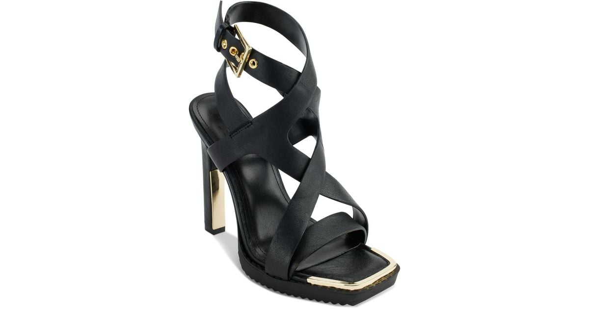 DKNY Leather Mabel Strappy Slingback Sandals in Black | Lyst