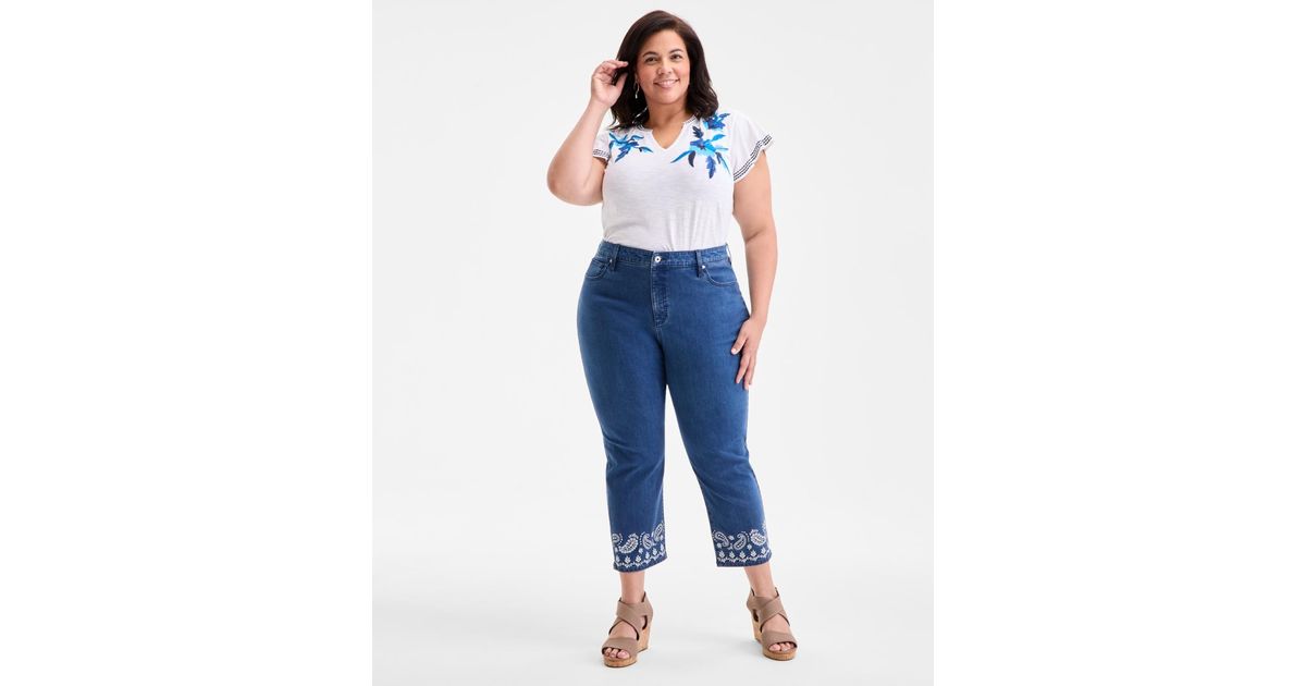 Macys Style Co Jeans Style Plus Size Eyelet Embroidered Cropped