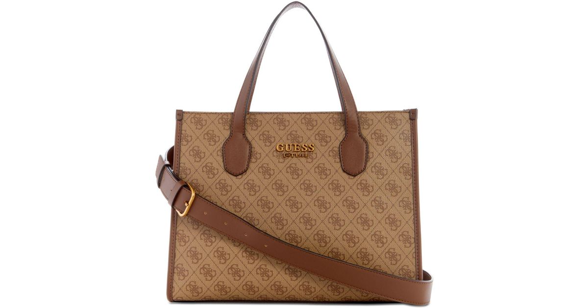 Guess Silvana Small Monogram Tote in Brown | Lyst