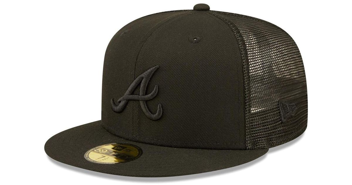 KTZ Synthetic Atlanta Braves Blackout Trucker 59fifty Fitted Hat in