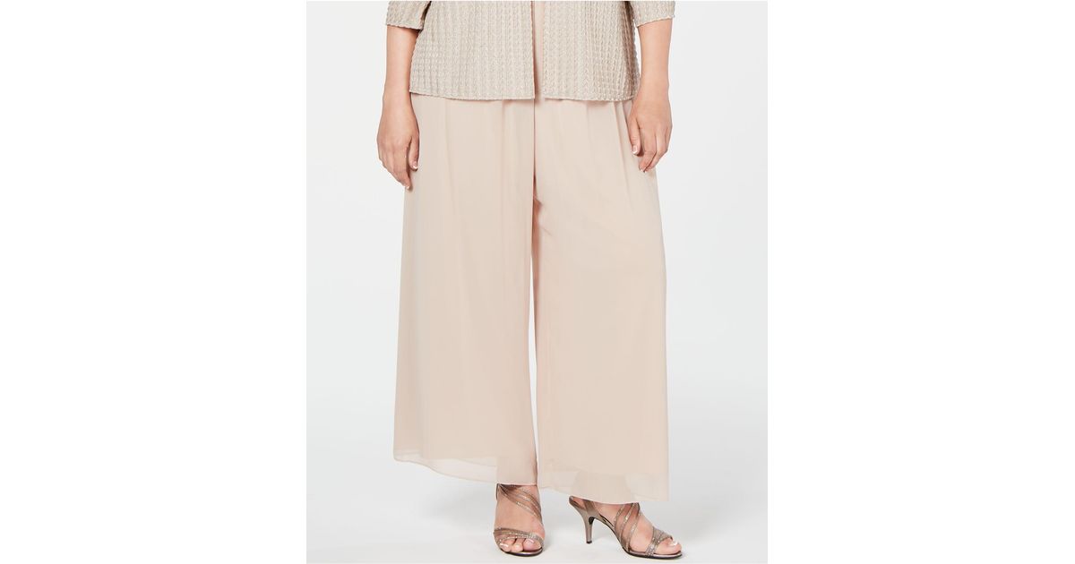 Alex Evenings Plus Size Wide-leg Chiffon Pants in Natural | Lyst