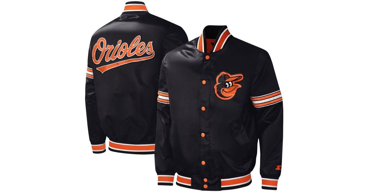 Starter Black Baltimore Orioles Midfield Satin Fullsnap Varsity Jacket