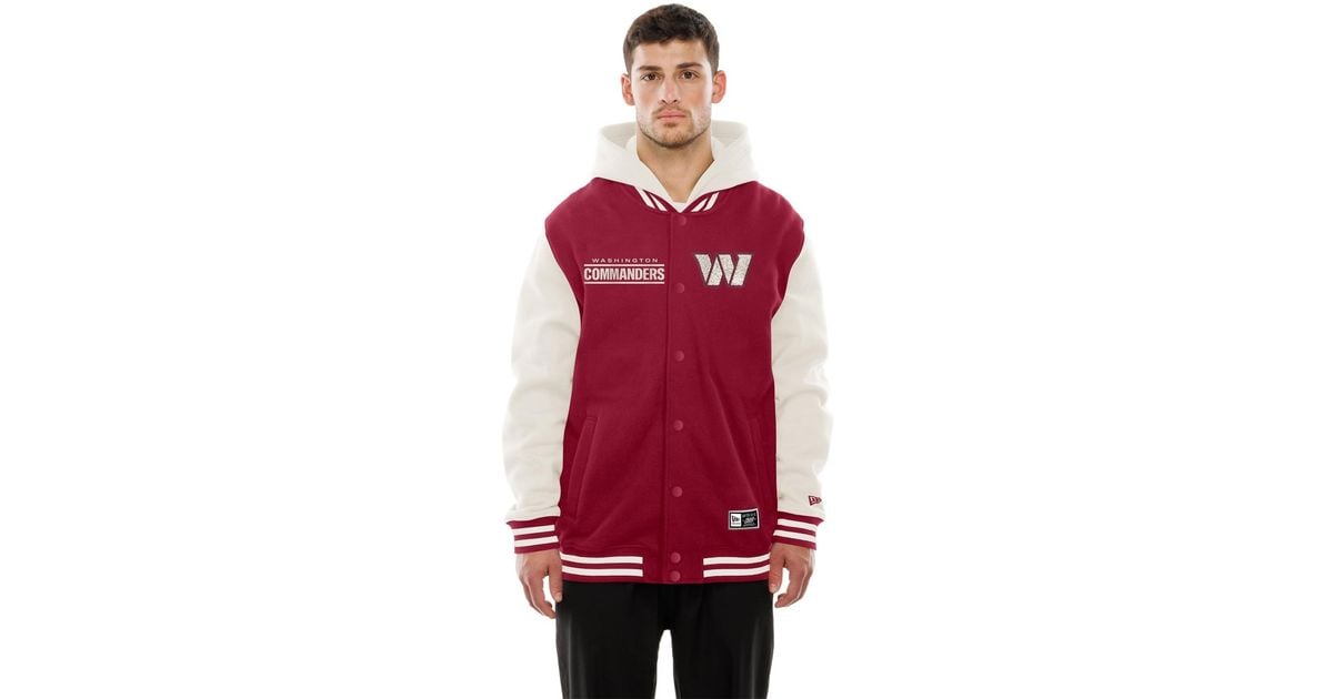 Commanders Interview KTZ Burgundy/cream Washington Commanders Full-snap Fleece Hooded Jacket ...