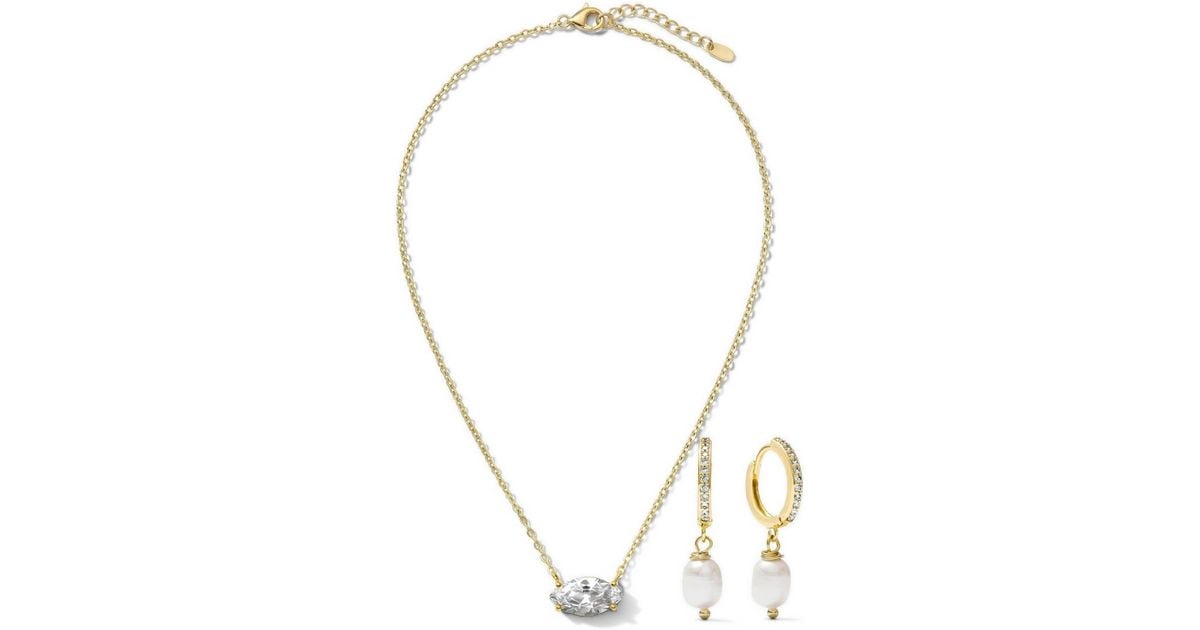Joey Baby Layla Imitation Pearl And Crystal Oval Chain Necklace & Drop ...