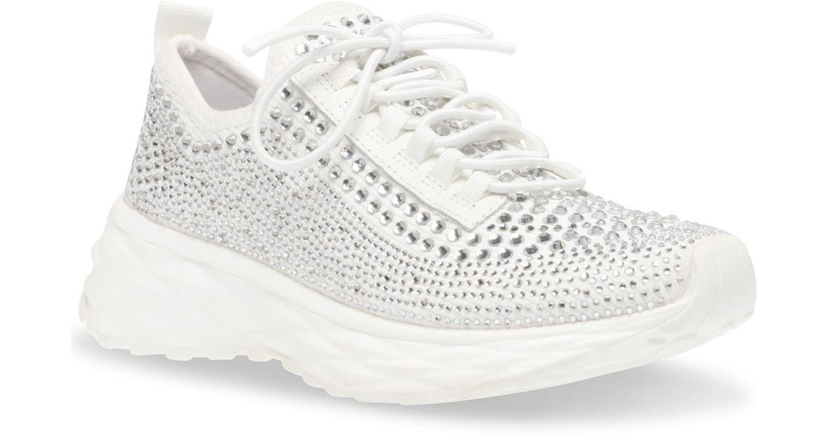 Steve Madden Cease Rhinestone Lace-up Trainers in White/Rhinestone